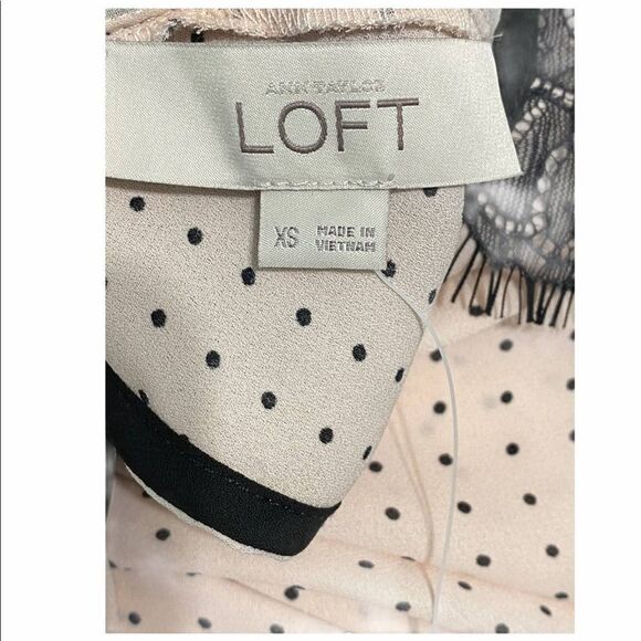 Loft Blouse Polka Dot Sleeveless Lace Top Keyhole‎ Button Back Pink Black XS - Picture 2 of 11